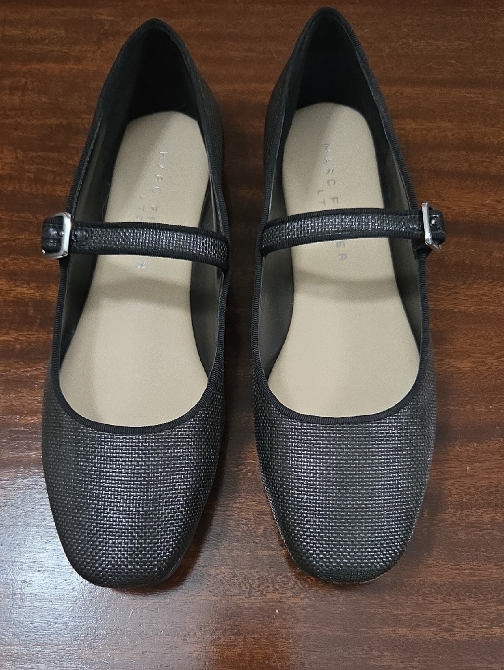 Marc Fisher Black Textured Mary Jane  Ballet Flats with Buckle Strap 7M